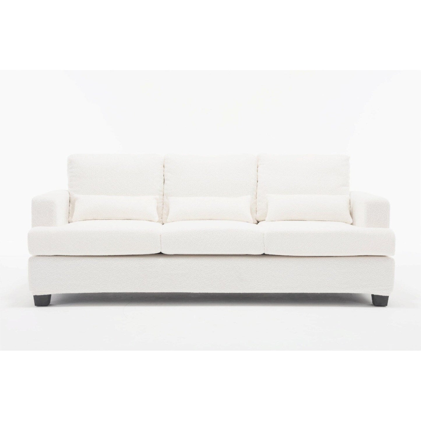 Divano moderno a 3 posti in tessuto bianco da 88,4'' con cuscini dello schienale rimovibili e struttura in legno massello