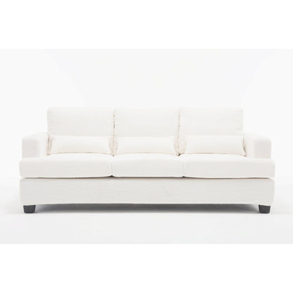 Divano moderno a 3 posti in tessuto bianco da 88,4'' con cuscini dello schienale rimovibili e struttura in legno massello