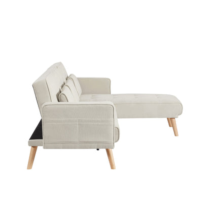 Divano componibile in lino bianco da 94,5'' a 3 posti con chaise longue destra e borsa portaoggetti