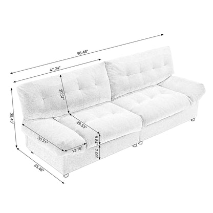 Divano a 2 posti in tessuto bianco da 96,46'' con comodo design imbottito, stile nuvola e piedini in plastica per il soggiorno