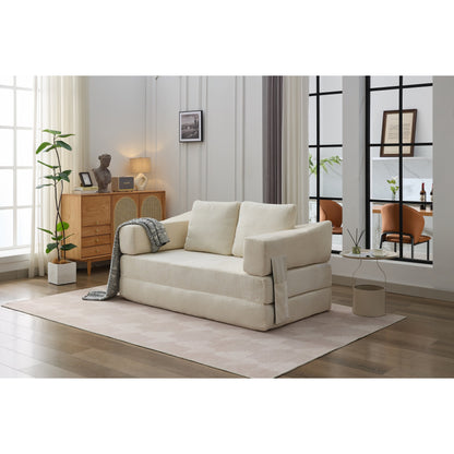 Divano letto pieghevole in ciniglia bianca