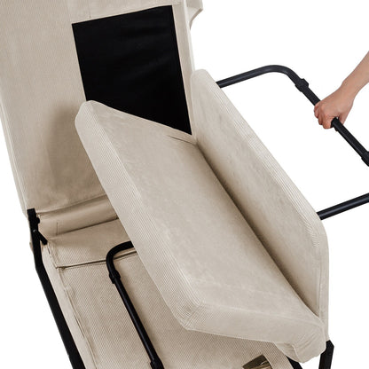 Divano letto singolo convertibile in velluto a coste bianco con schienale reclinabile