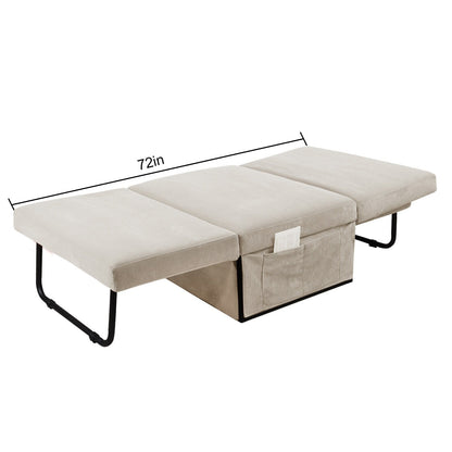 Divano letto singolo convertibile in velluto a coste bianco con schienale reclinabile