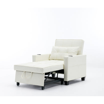 Divano letto convertibile in similpelle bianca con porte USB