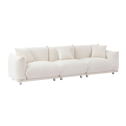 Divano oversize bianco moderno 111 a 3 posti con gambe in metallo e struttura in legno massello per soggiorno