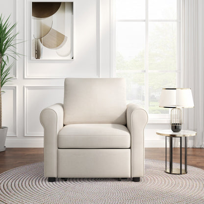 Divano letto singolo convertibile 3 in 1 in lino bianco moderno da 34 pollici con schienale regolabile per soggiorno