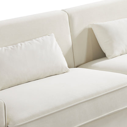 Divano a due posti moderno bianco 85.44 imbottito in velluto con gambe dorate e cuscini per soggiorno