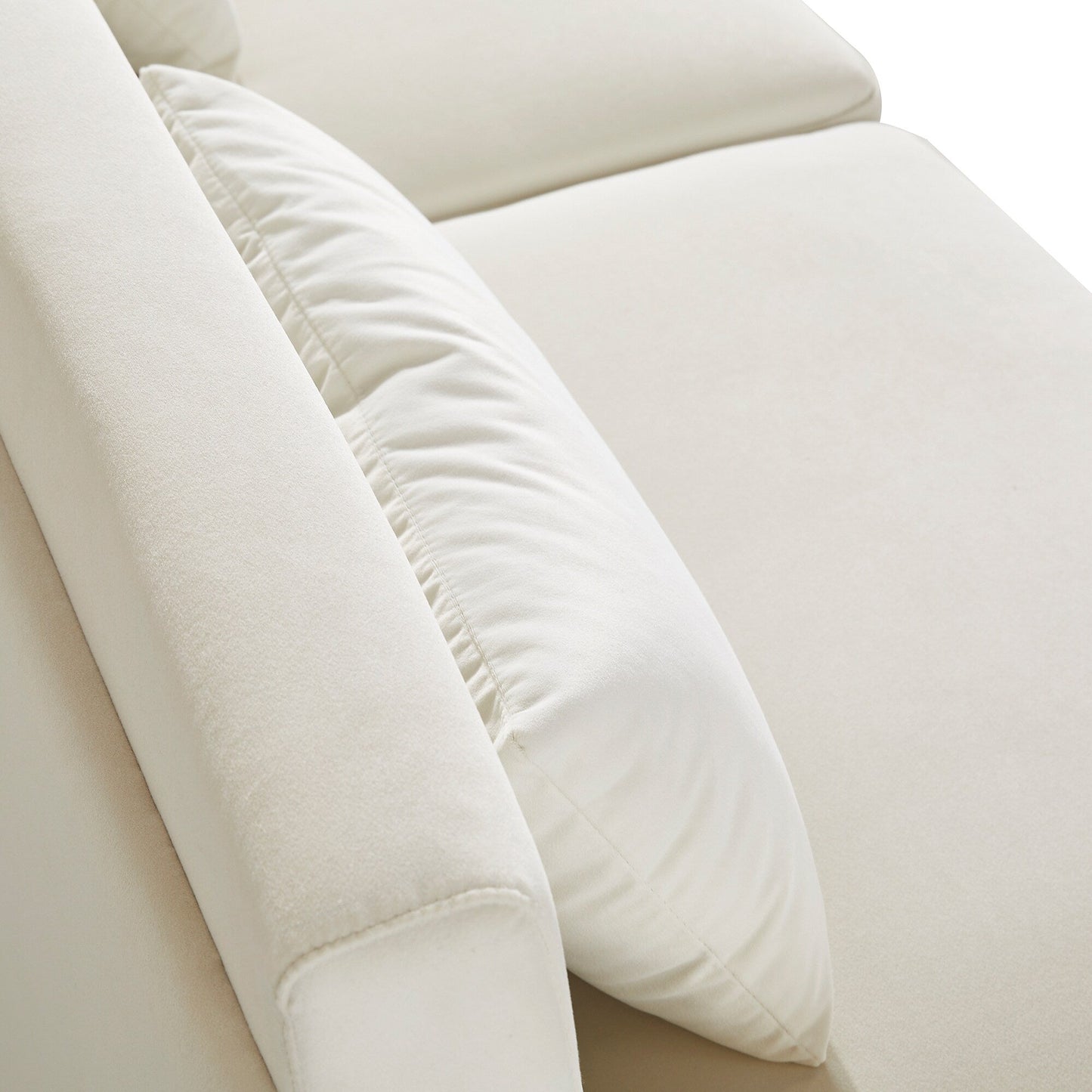 Divano a due posti moderno bianco 85.44 imbottito in velluto con gambe dorate e cuscini per soggiorno