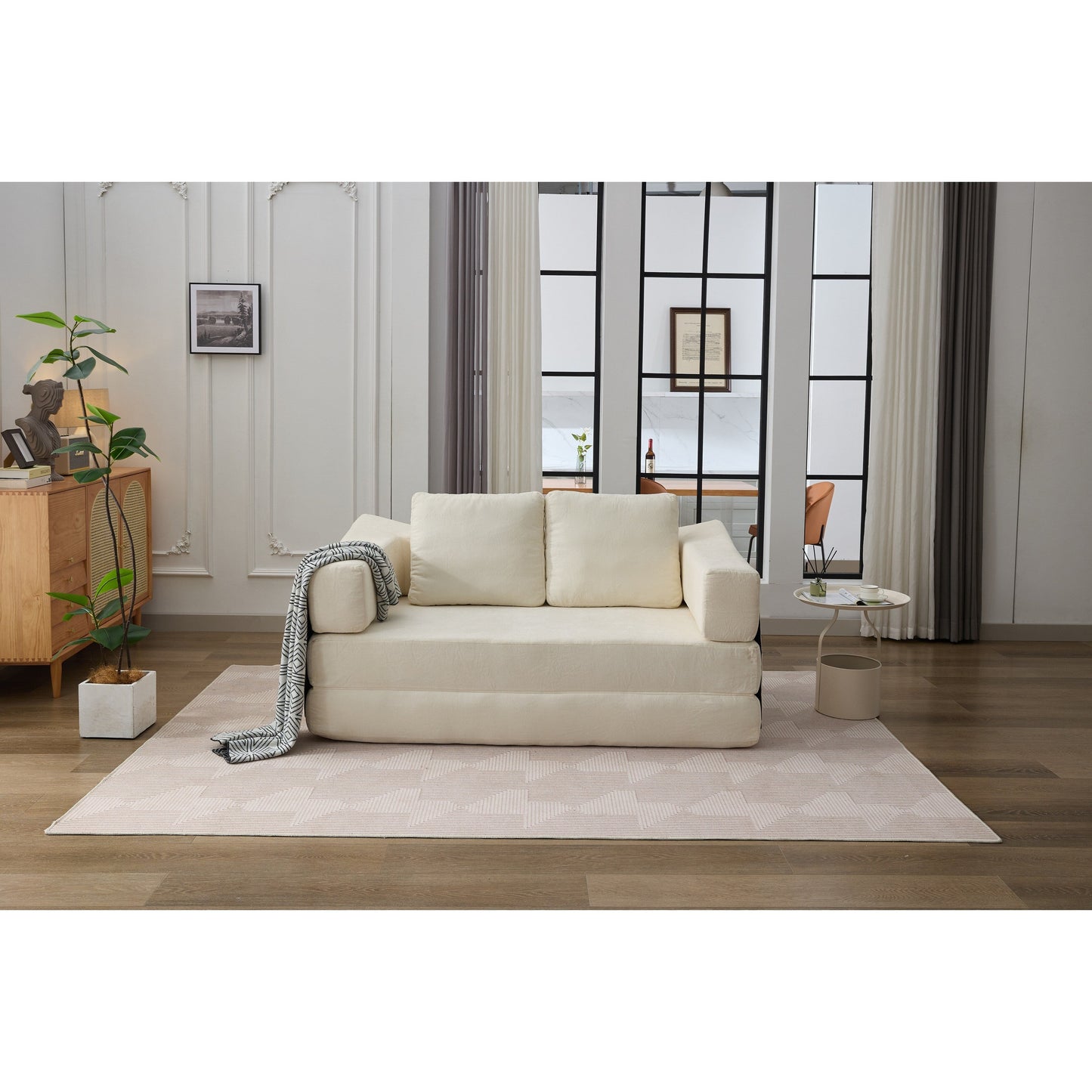 Divano letto trasformabile in ciniglia, moderno e minimalista, bianco, 70,87, con schienale rimovibile per soggiorno