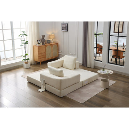 Divano letto trasformabile in ciniglia, moderno e minimalista, bianco, 70,87, con schienale rimovibile per soggiorno