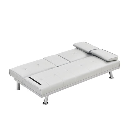 Divano letto a due posti in PVC bianco con struttura in legno