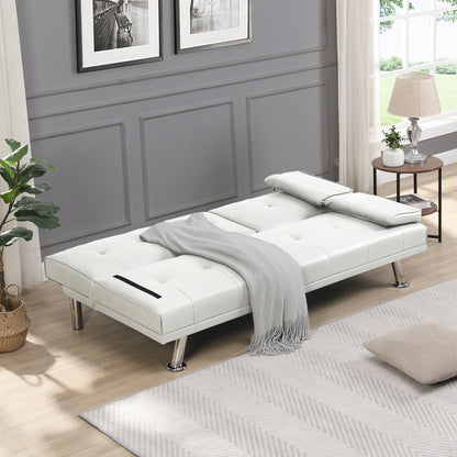 Divano letto a due posti in PVC bianco con struttura in legno