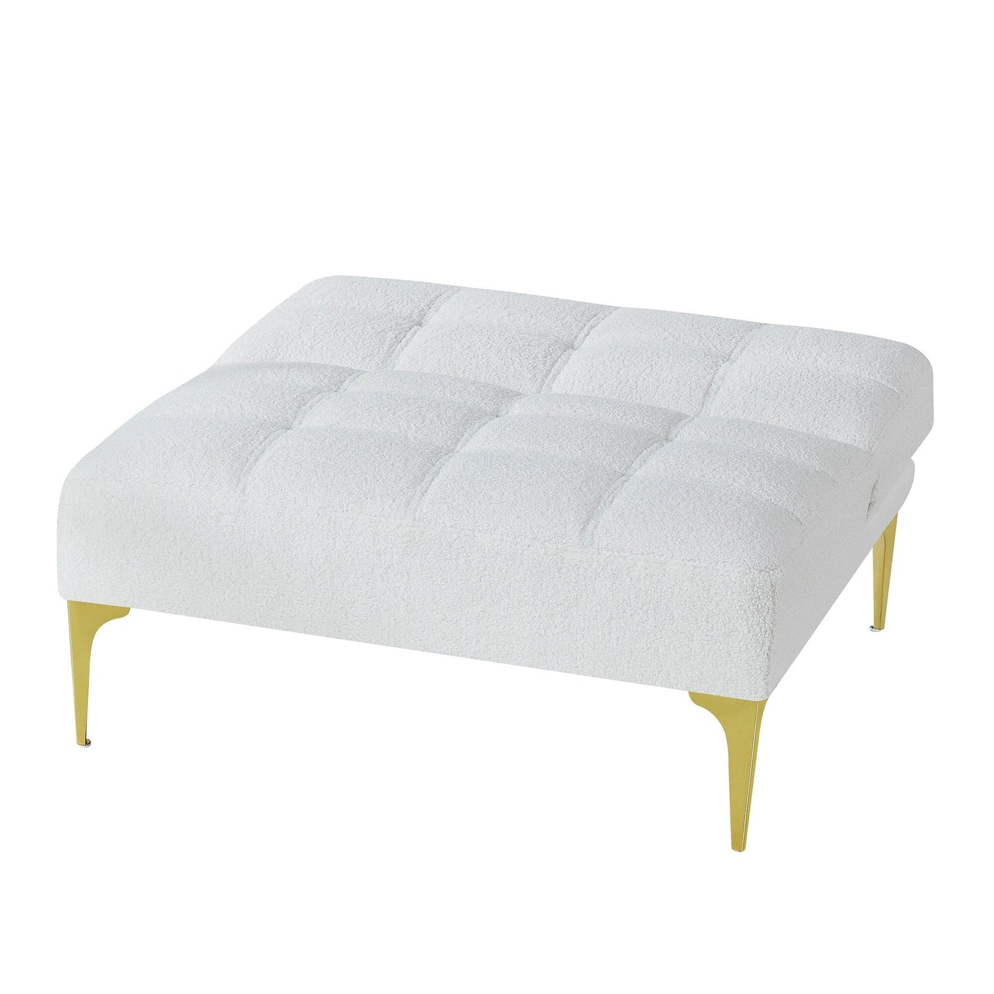 Divano letto singolo componibile in ciniglia Teddy bianco con struttura in legno