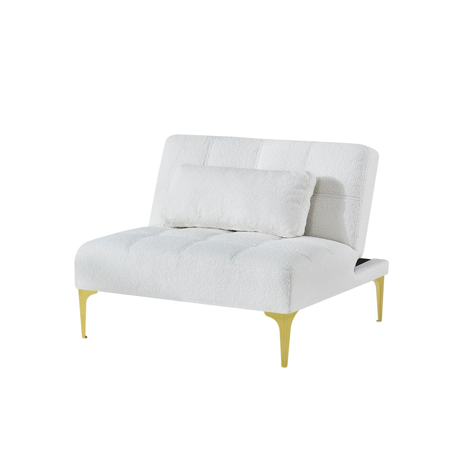 Divano letto singolo componibile in ciniglia Teddy bianco con struttura in legno
