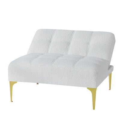 Divano letto singolo componibile in ciniglia Teddy bianco con struttura in legno