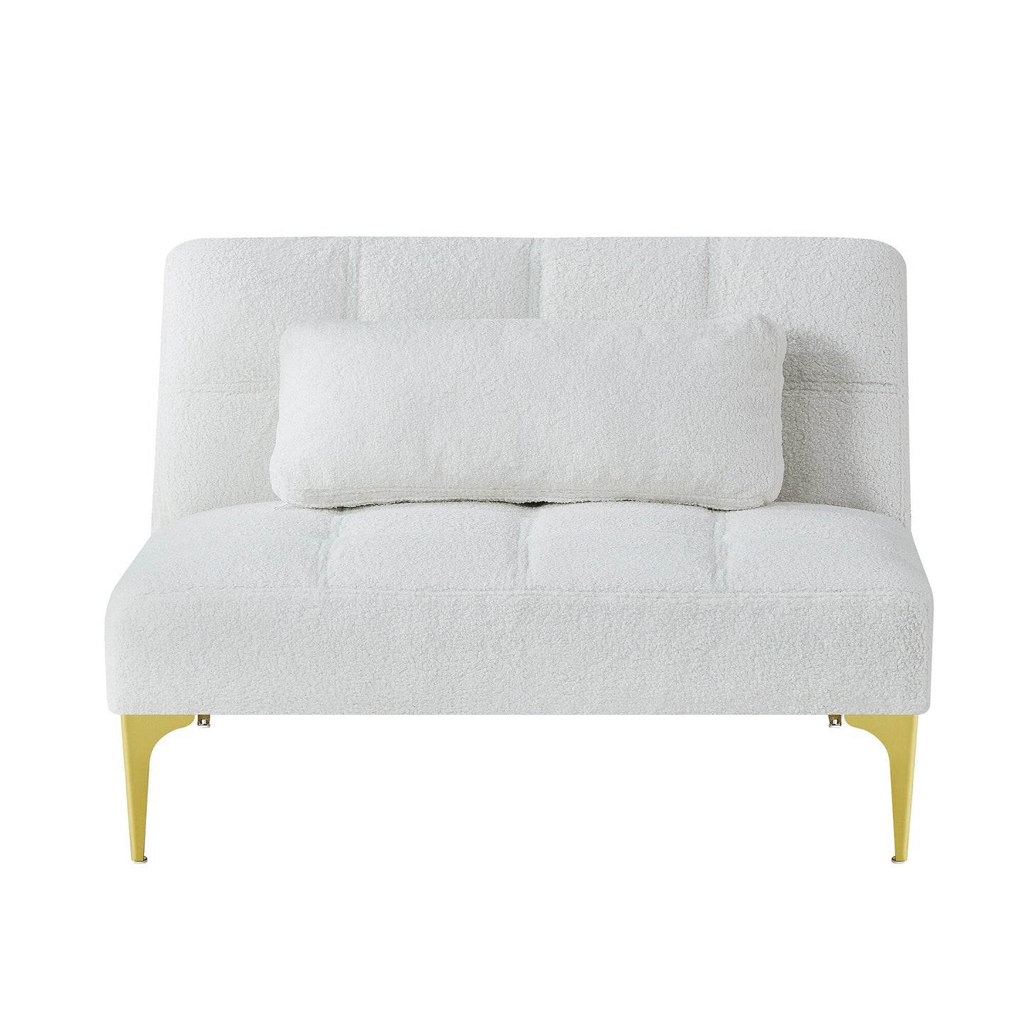 Divano letto singolo componibile in ciniglia Teddy bianco con struttura in legno