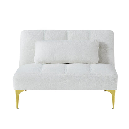 Divano letto singolo componibile in ciniglia Teddy bianco con struttura in legno