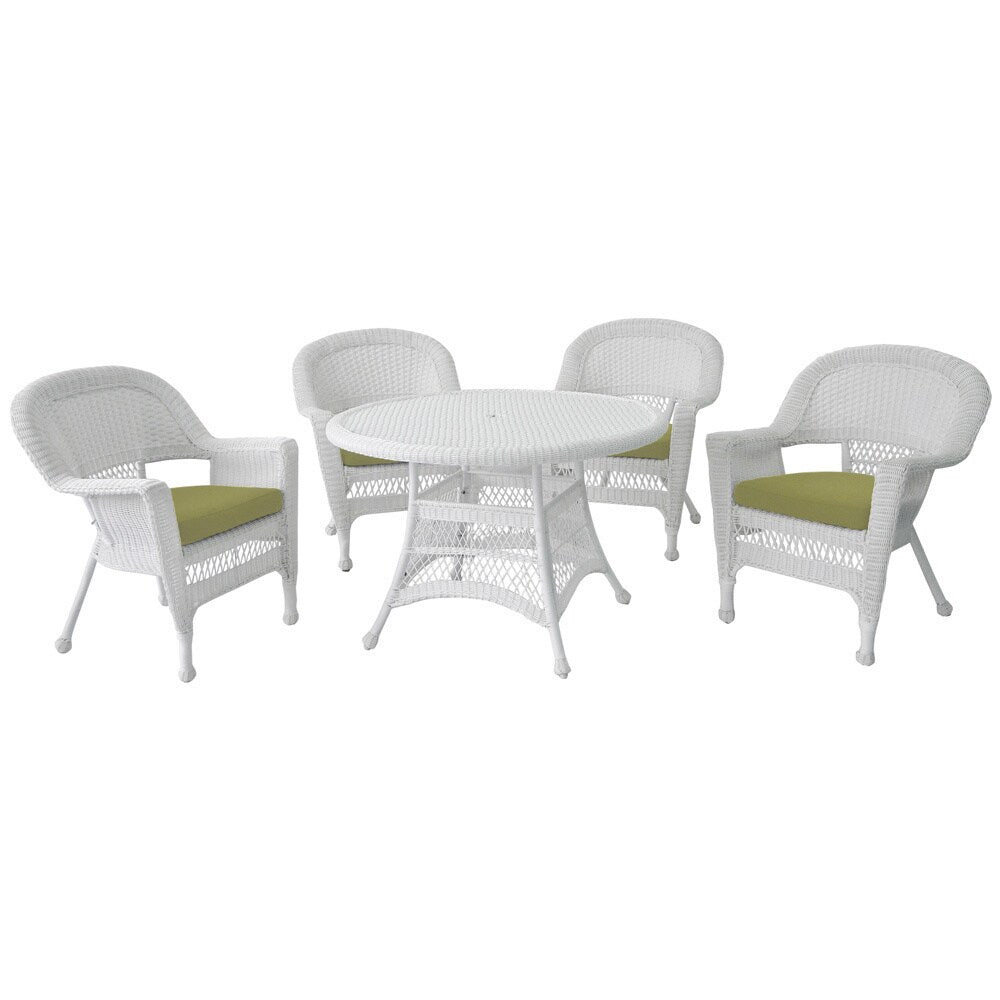Set da pranzo in vimini bianco in resina da 5 pezzi