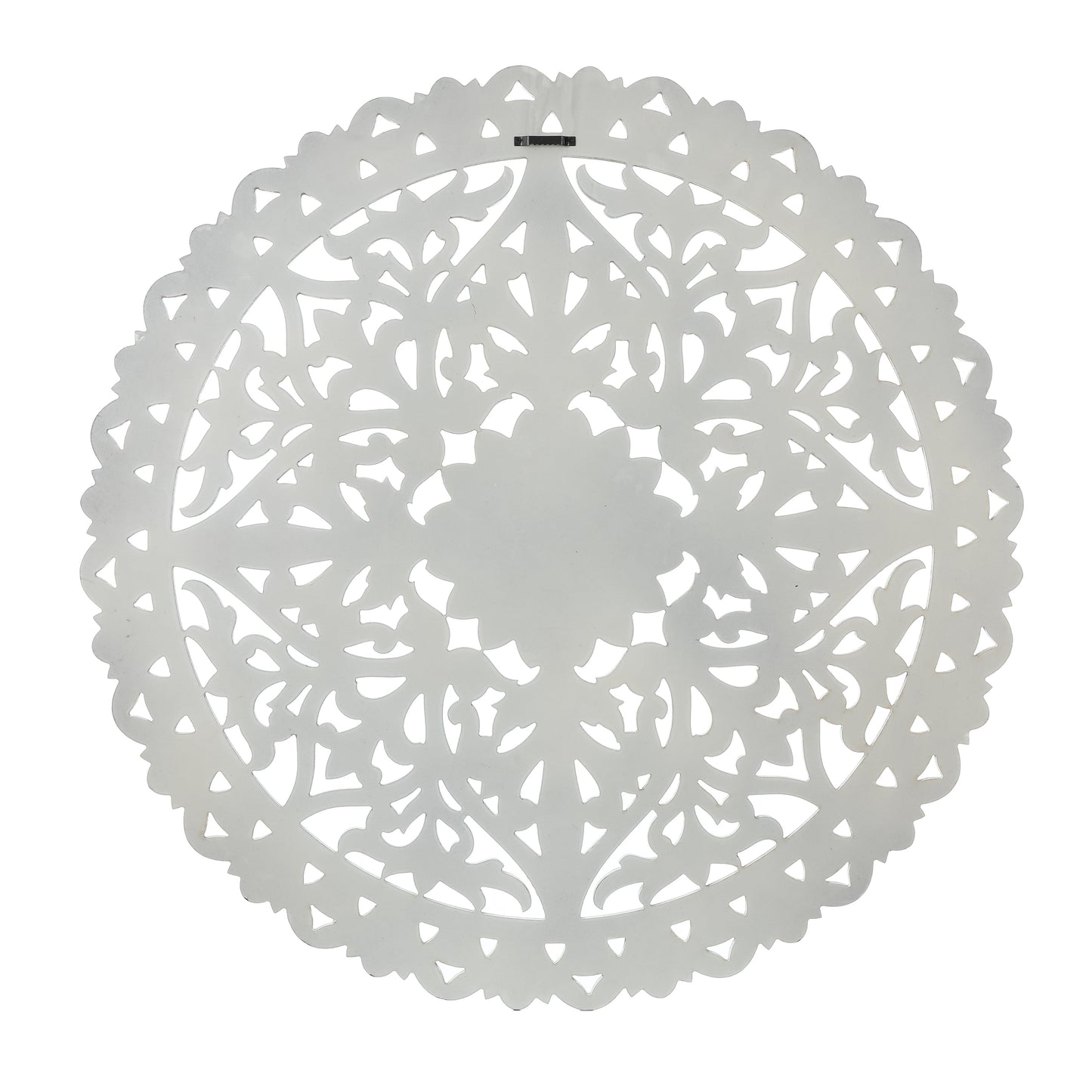 Decorazione da parete rotonda Mandala con fiori in legno bianco anticato, 31,5 cm