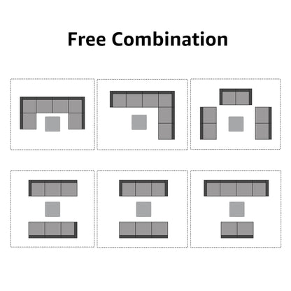 Set di divani componibili imbottiti da esterno in vimini/acciaio da 7 pezzi