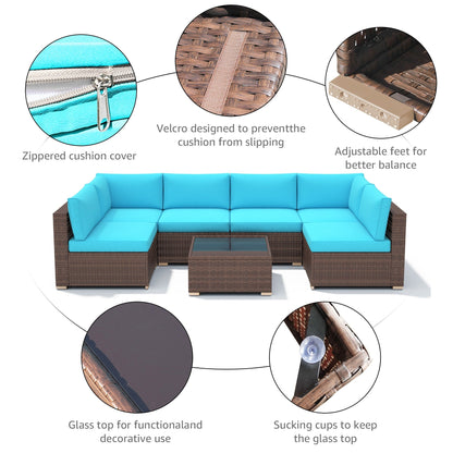 Set di divani componibili imbottiti da esterno in vimini/acciaio da 7 pezzi