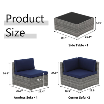 Set di divani componibili imbottiti da esterno in vimini/acciaio da 7 pezzi
