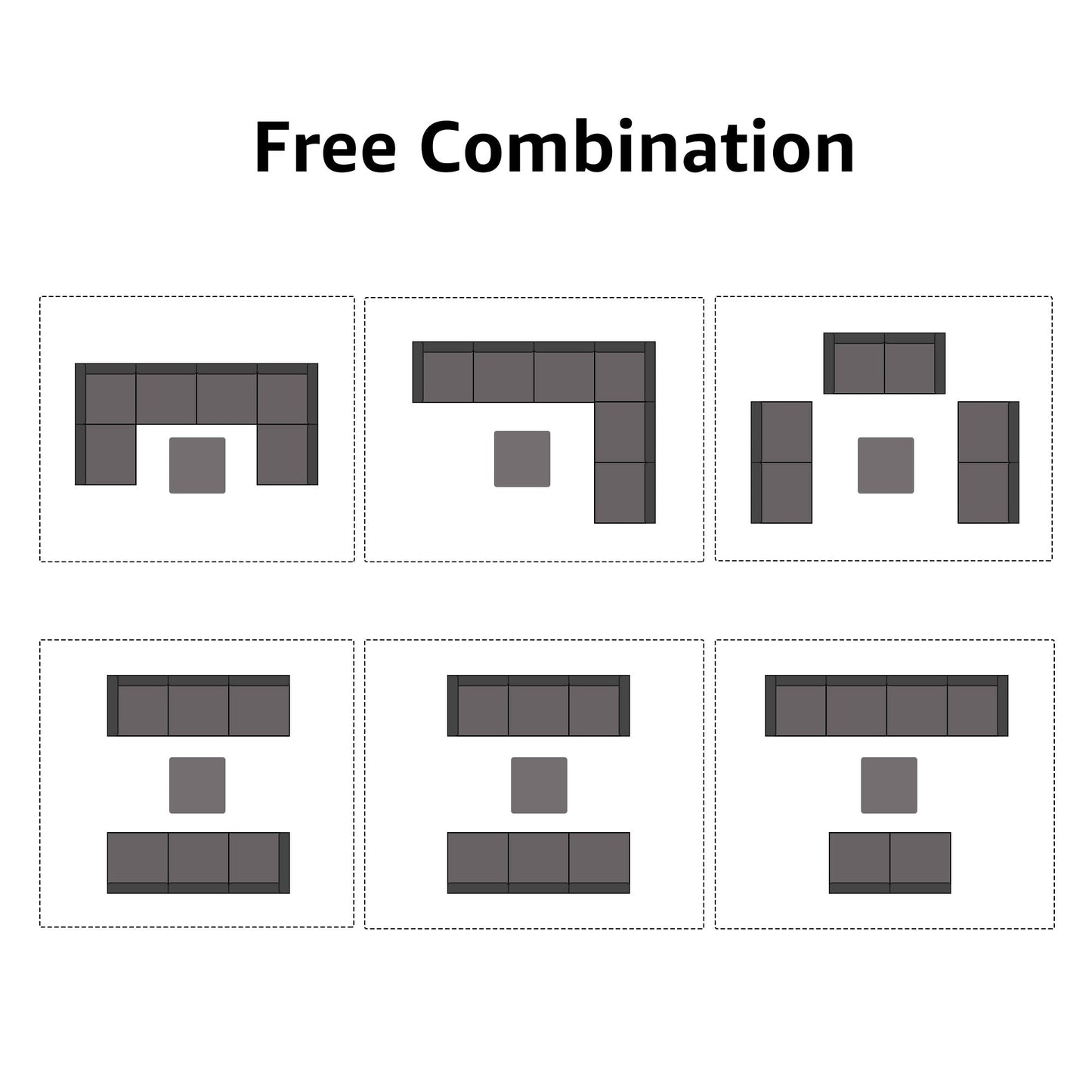 Set di divani componibili imbottiti da esterno in vimini/acciaio da 7 pezzi