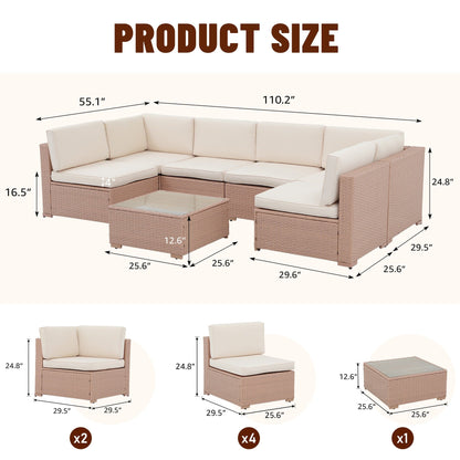 Set di divani componibili imbottiti da esterno in vimini/acciaio da 7 pezzi