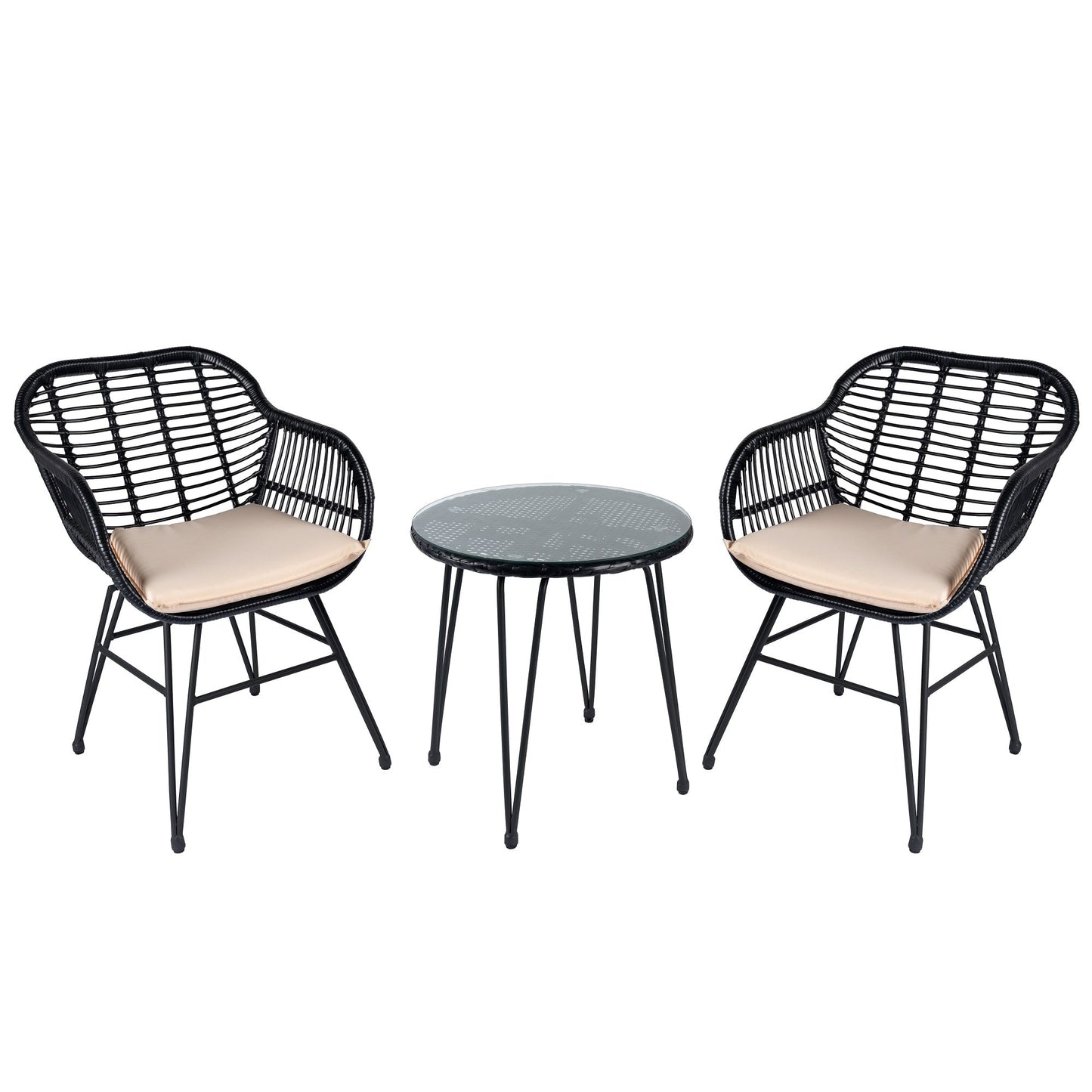Set da 3 pezzi per mobili da esterno in vimini, da patio, da bistrot, con cuscini, per veranda, piscina, giardino - 21,2 L x 23,6 W x 31,5 H