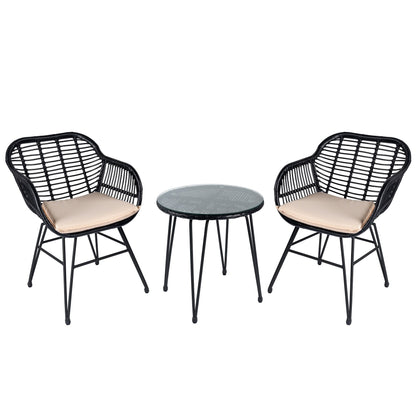 Set da 3 pezzi per mobili da esterno in vimini, da patio, da bistrot, con cuscini, per veranda, piscina, giardino - 21,2 L x 23,6 W x 31,5 H