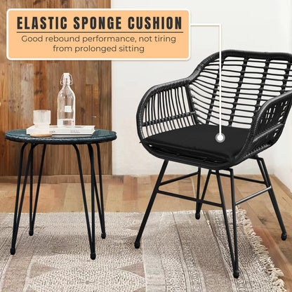 Set da 3 pezzi per mobili da esterno in vimini, da patio, da bistrot, con cuscini, per veranda, piscina, giardino - 21,2 L x 23,6 W x 31,5 H