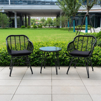 Set da 3 pezzi per mobili da esterno in vimini, da patio, da bistrot, con cuscini, per veranda, piscina, giardino - 21,2 L x 23,6 W x 31,5 H