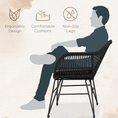 Set da 3 pezzi per mobili da esterno in vimini, da patio, da bistrot, con cuscini, per veranda, piscina, giardino - 21,2 L x 23,6 W x 31,5 H