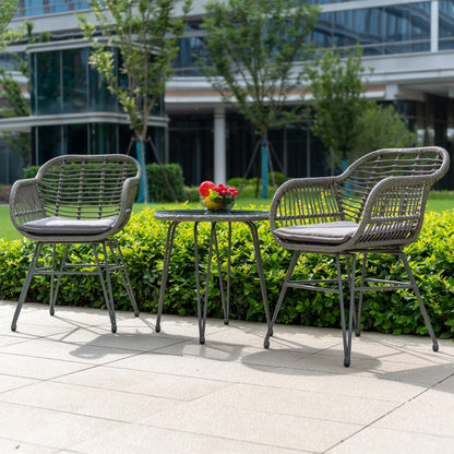 Set da 3 pezzi per mobili da esterno in vimini, da patio, da bistrot, con cuscini, per veranda, piscina, giardino - 21,2 L x 23,6 W x 31,5 H