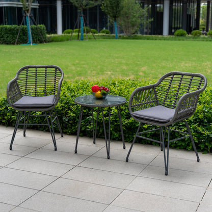 Set da 3 pezzi per mobili da esterno in vimini, da patio, da bistrot, con cuscini, per veranda, piscina, giardino - 21,2 L x 23,6 W x 31,5 H