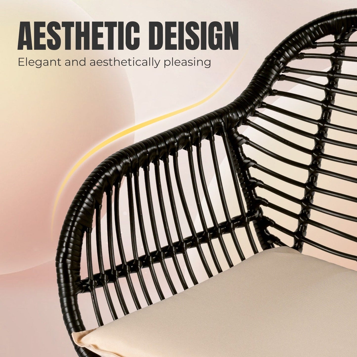 Set da 3 pezzi per mobili da esterno in vimini, da patio, da bistrot, con cuscini, per veranda, piscina, giardino - 21,2 L x 23,6 W x 31,5 H