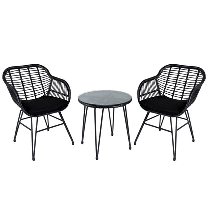 Set da 3 pezzi per mobili da esterno in vimini, da patio, da bistrot, con cuscini, per veranda, piscina, giardino - 21,2 L x 23,6 W x 31,5 H