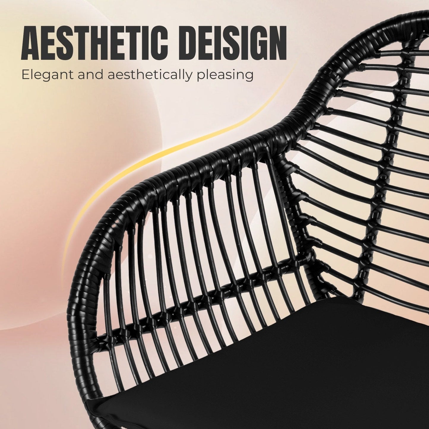 Set da 3 pezzi per mobili da esterno in vimini, da patio, da bistrot, con cuscini, per veranda, piscina, giardino - 21,2 L x 23,6 W x 31,5 H