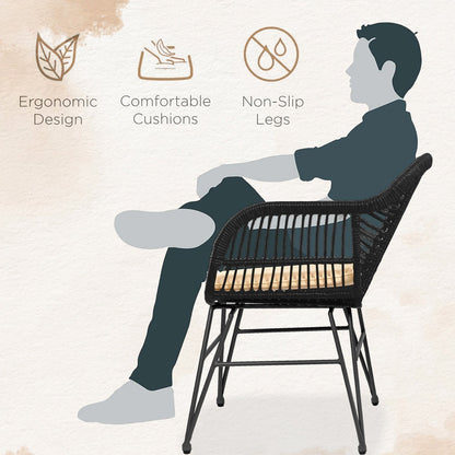 Set da 3 pezzi per mobili da esterno in vimini, da patio, da bistrot, con cuscini, per veranda, piscina, giardino - 21,2 L x 23,6 W x 31,5 H