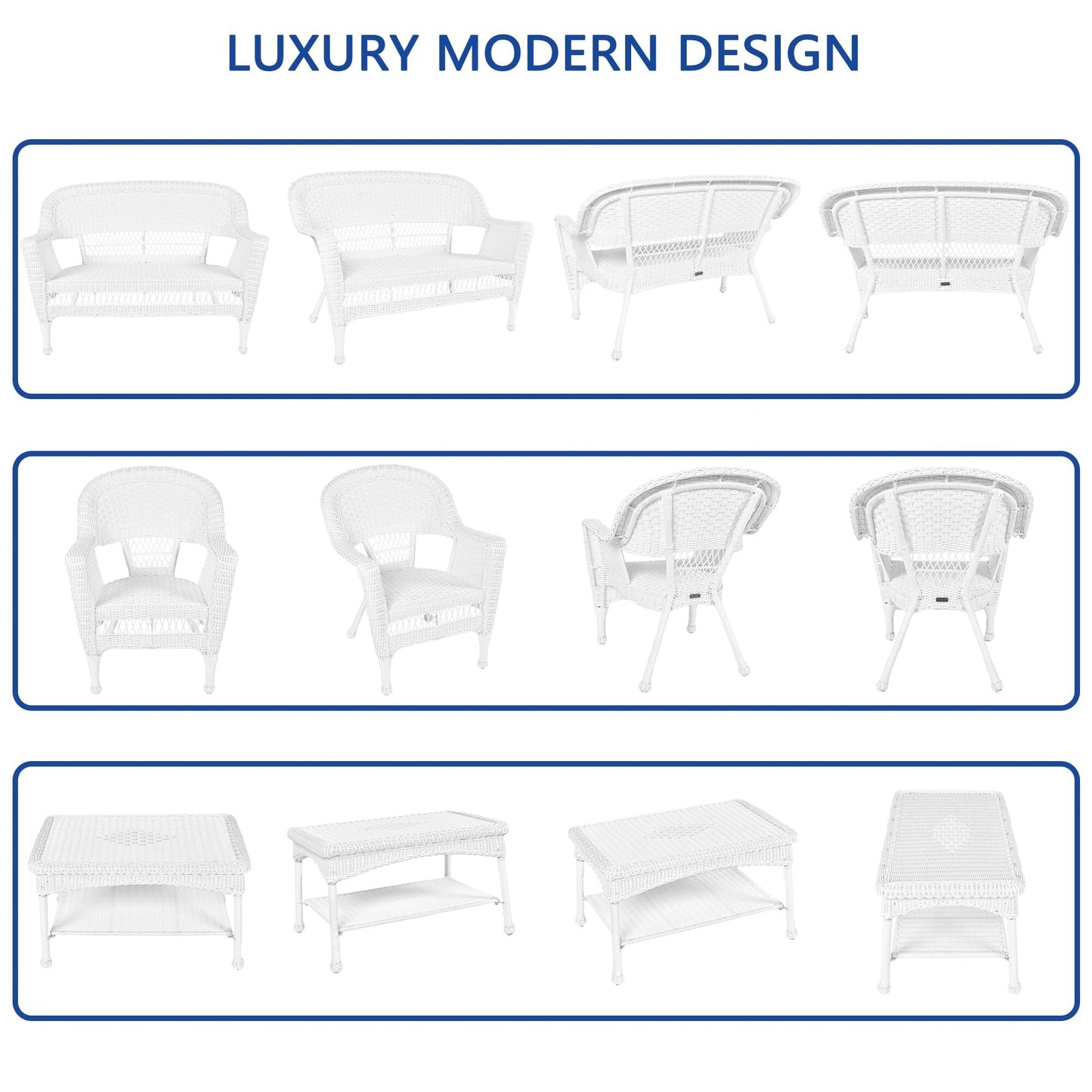 Set da conversazione in vimini da 4 pezzi per patio