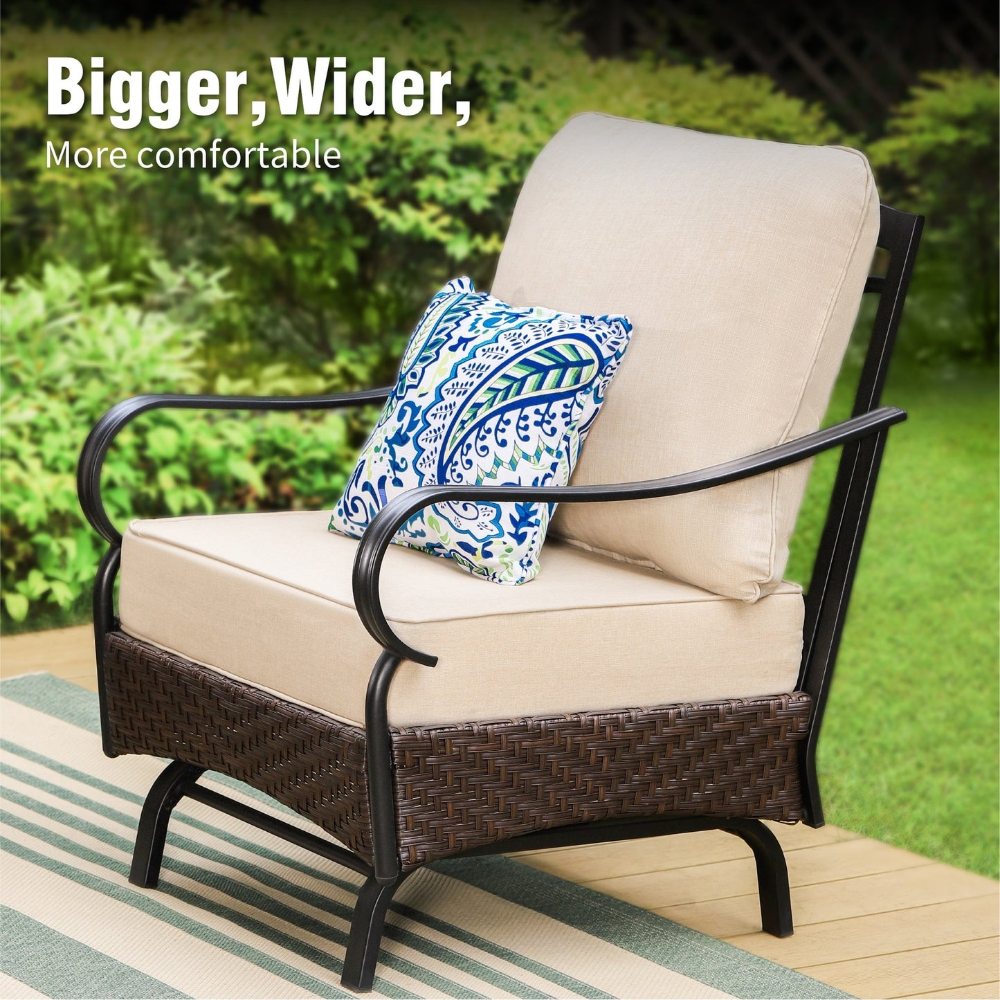 MAISON ARTS Set da esterno oversize da 6 pezzi con braciere - Divano a 3 posti, divano a 2 posti, sedie girevoli, pouf (beige)