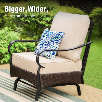 MAISON ARTS Set da esterno oversize da 6 pezzi con braciere - Divano a 3 posti, divano a 2 posti, sedie girevoli, pouf (beige)