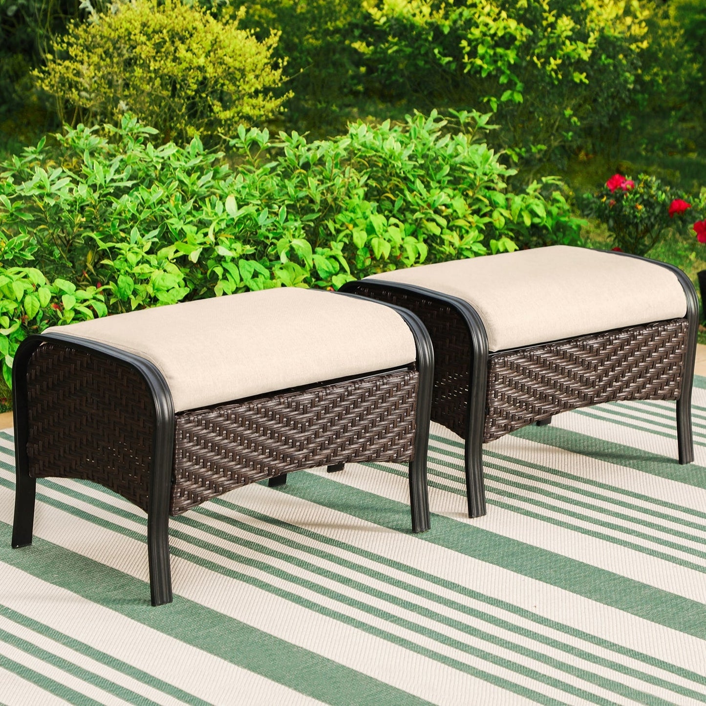 MAISON ARTS Set da esterno oversize da 6 pezzi con braciere - Divano a 3 posti, divano a 2 posti, sedie girevoli, pouf (beige)