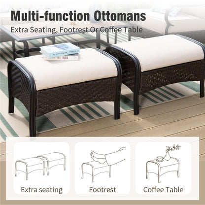 MAISON ARTS Set da esterno oversize da 6 pezzi con braciere - Divano a 3 posti, divano a 2 posti, sedie girevoli, pouf (beige)