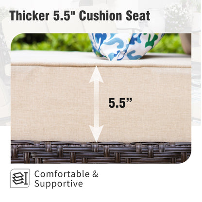 MAISON ARTS Set da esterno oversize da 6 pezzi con braciere - Divano a 3 posti, divano a 2 posti, sedie girevoli, pouf (beige)