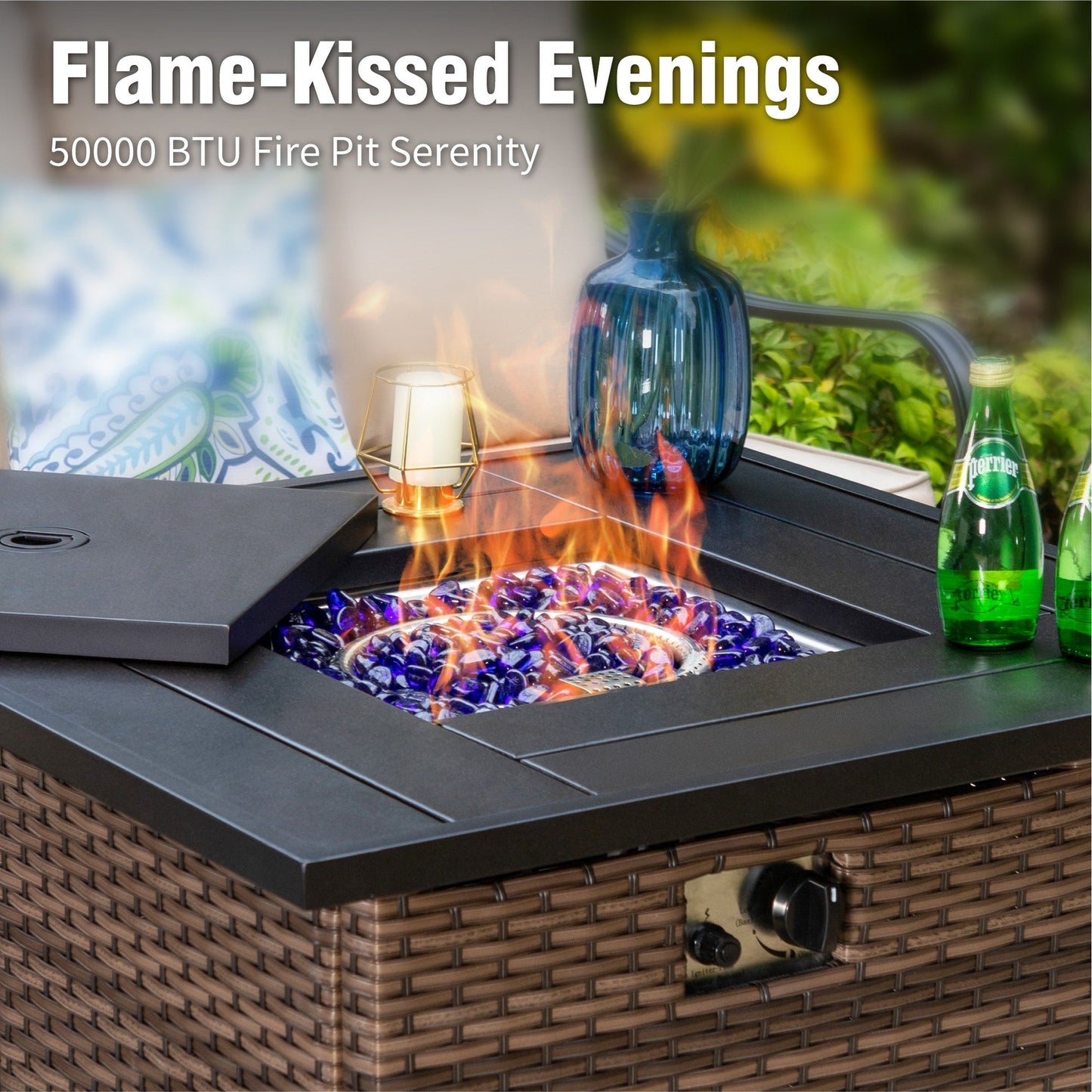 MAISON ARTS Set da esterno oversize da 6 pezzi con braciere - Divano a 3 posti, divano a 2 posti, sedie girevoli, pouf (beige)