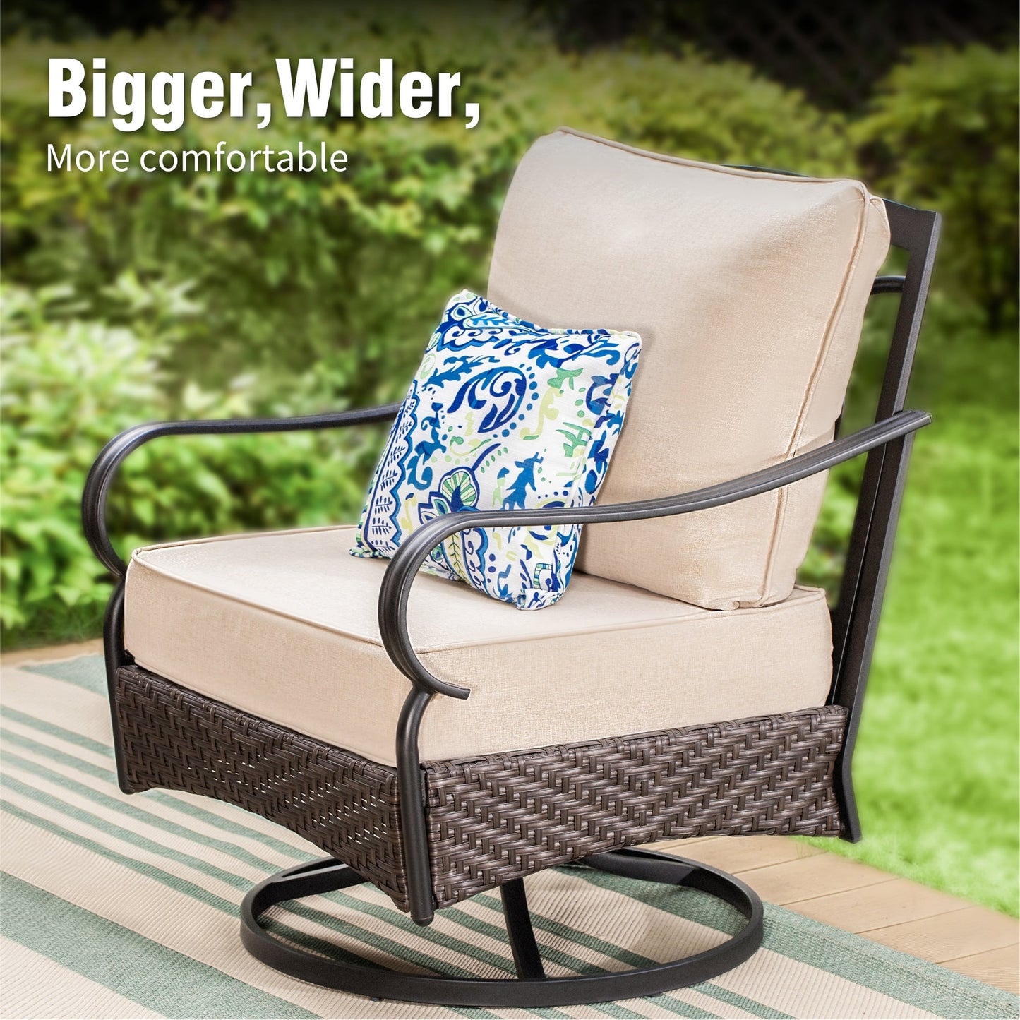 MAISON ARTS Set da esterno oversize da 6 pezzi con braciere - Divano a 3 posti, divano a 2 posti, sedie girevoli, pouf (beige)