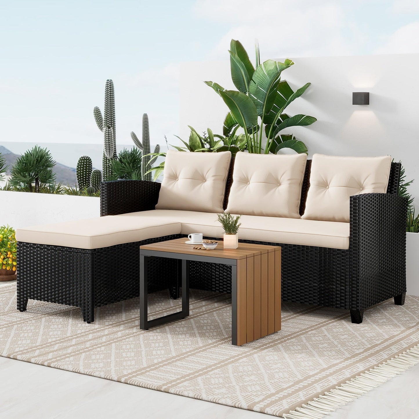Set di mobili da giardino in vimini - Set di divani componibili da esterno in rattan da 3 pezzi