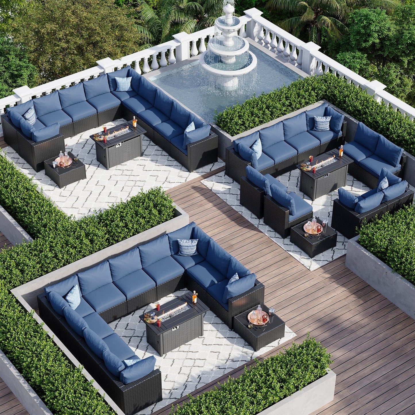 Set di divani componibili in vimini e rattan per patio