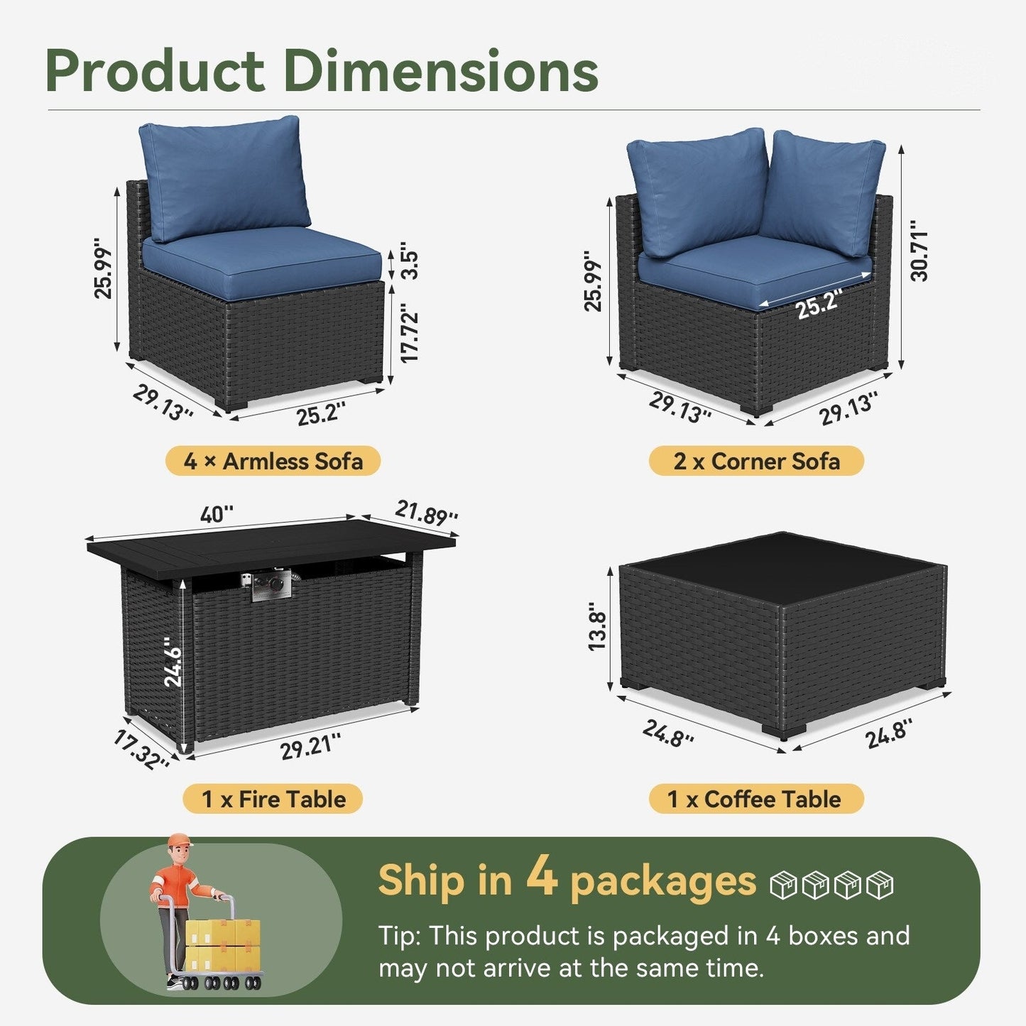 Set di divani componibili in vimini e rattan per patio